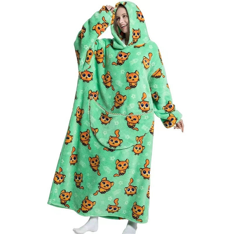 Autumn And Winter Blanket Cold-proof Clothes Hooded Lazy Lengthened Men And Women Couple Plus-sized Warm Hoodie - COMFUT