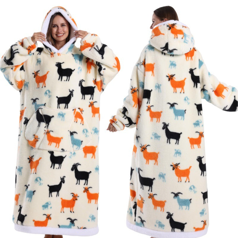Autumn And Winter Blanket Cold-proof Clothes Hooded Lazy Lengthened Men And Women Couple Plus-sized Warm Hoodie - COMFUT