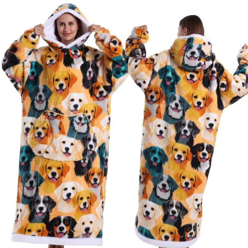 Autumn And Winter Blanket Cold-proof Clothes Hooded Lazy Lengthened Men And Women Couple Plus-sized Warm Hoodie - COMFUT