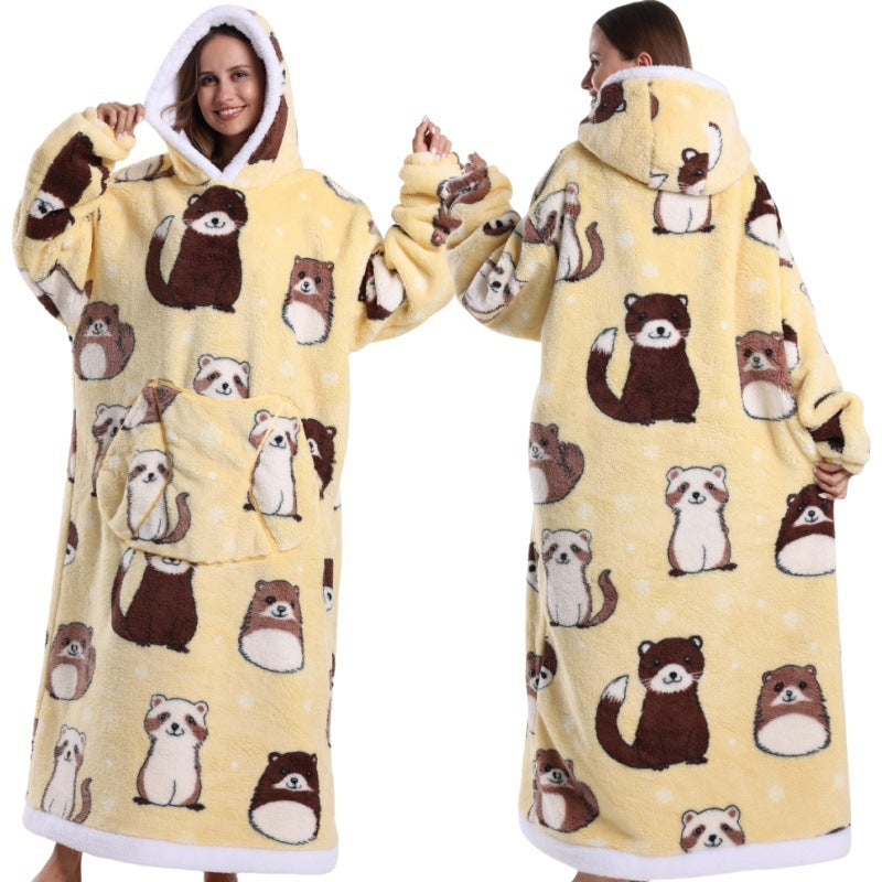 Autumn And Winter Blanket Cold-proof Clothes Hooded Lazy Lengthened Men And Women Couple Plus-sized Warm Hoodie - COMFUT