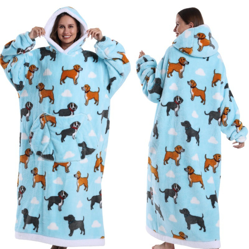 Autumn And Winter Blanket Cold-proof Clothes Hooded Lazy Lengthened Men And Women Couple Plus-sized Warm Hoodie - COMFUT