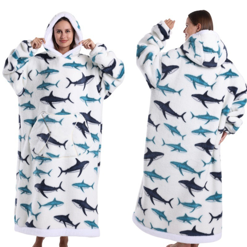 Autumn And Winter Blanket Cold-proof Clothes Hooded Lazy Lengthened Men And Women Couple Plus-sized Warm Hoodie - COMFUT