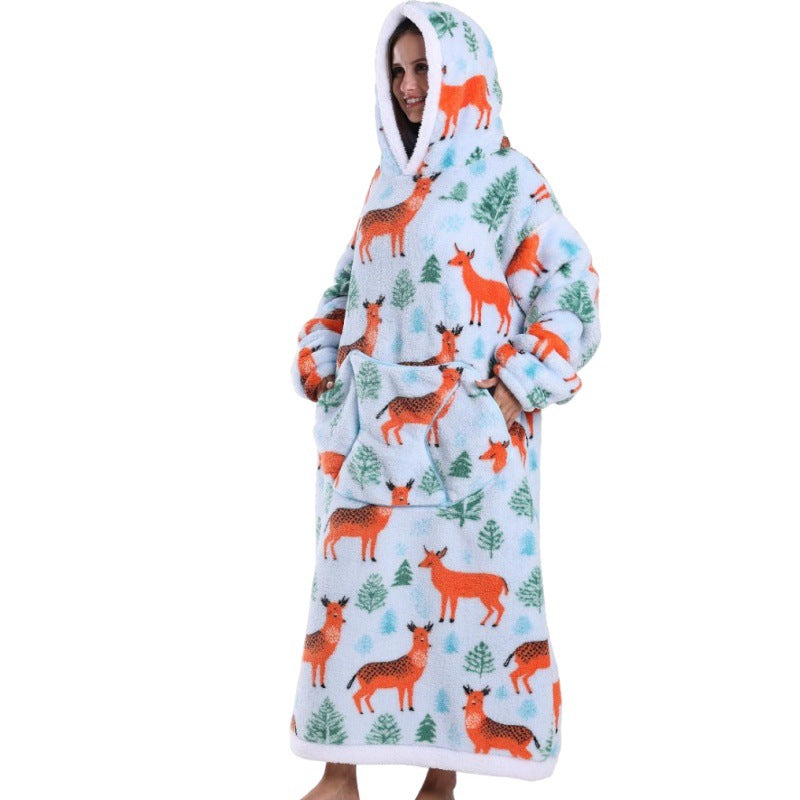 Autumn And Winter Blanket Cold-proof Clothes Hooded Lazy Lengthened Men And Women Couple Plus-sized Warm Hoodie - COMFUT