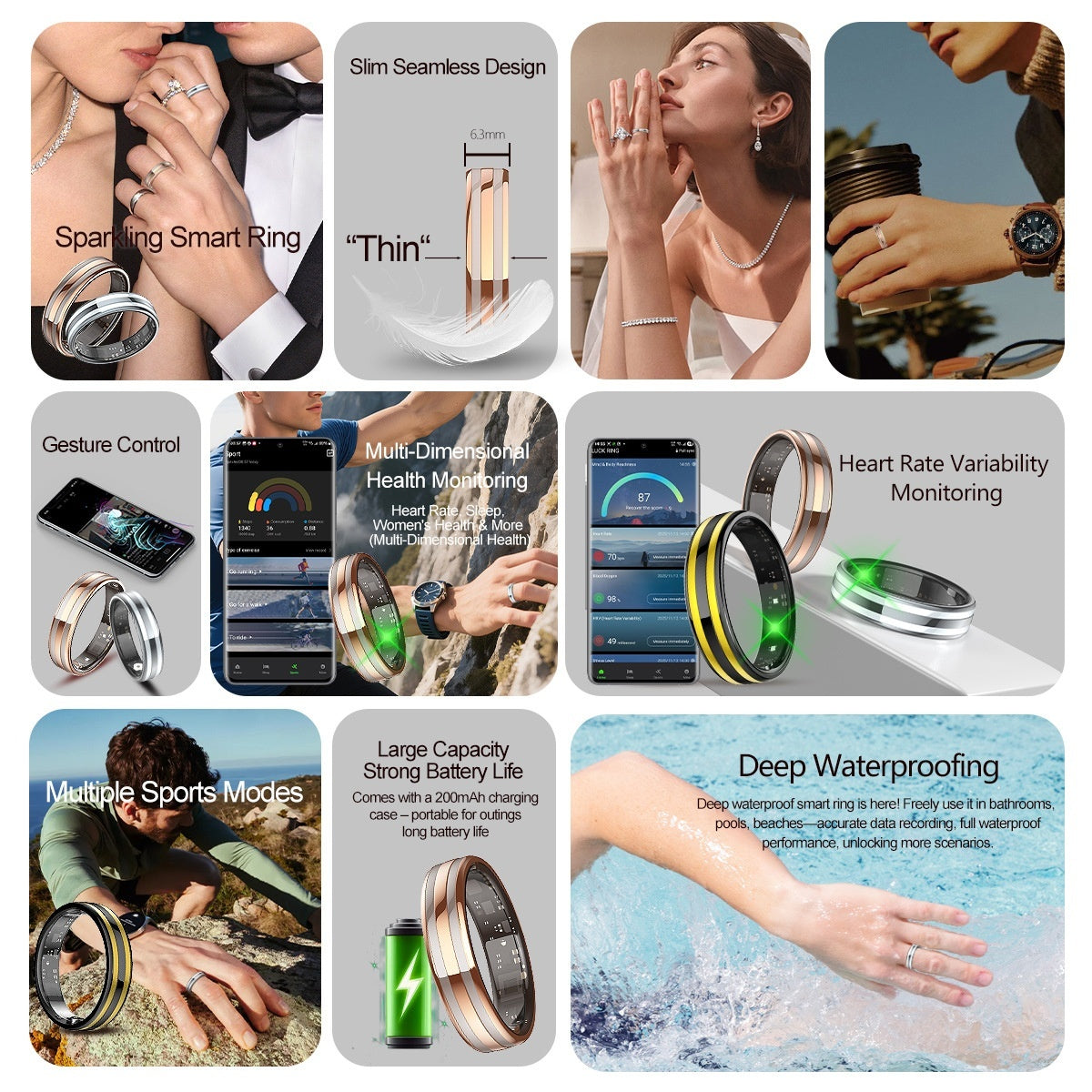 Smart Ring For Heart Rate Blood Oxygen Sleep Tracking Video Swiping And Health MonitoringBluetooth-enabled Smart Ring - COMFUT