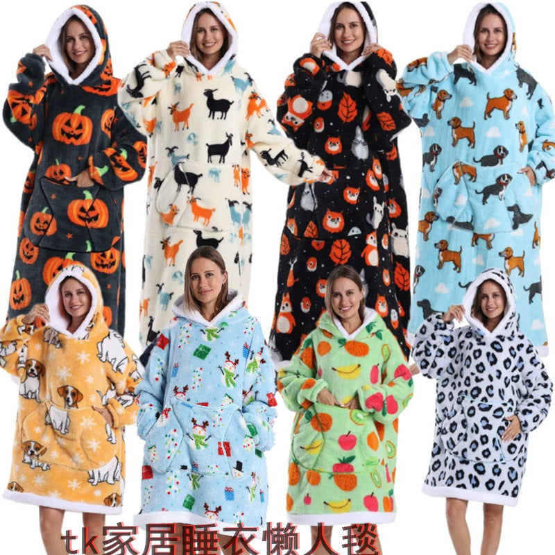 Autumn And Winter Blanket Cold-proof Clothes Hooded Lazy Lengthened Men And Women Couple Plus-sized Warm Hoodie - COMFUT